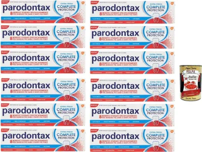 Produktbild von Dentifricio Complete Protection Extra Fresh, Zahnpasta für gesundes Zahnfleisch und starke Zähne, 12x 75ml + Italian Gourmet polpa 400g