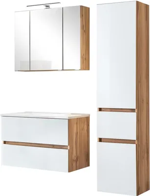 Produktbild von Waschtisch-Set Badezimmer-Set Badezimmer Bad-Set "Oulu III" Wotan-Eiche, Weiß