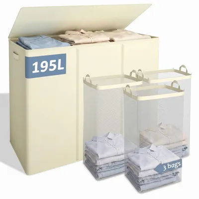 Produktbild von Wasmand mit 3 Fächern, 195 l, mit Deckel und Innenbeutel, für Waschküche