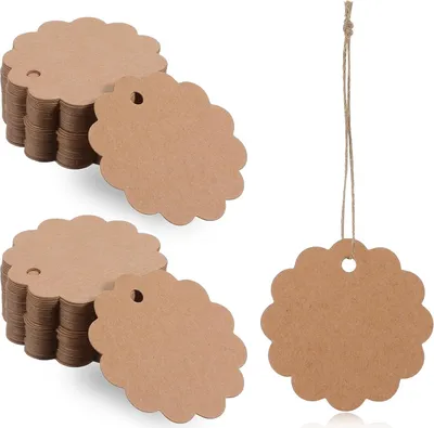 Produktbild von 100 Stück Geschenkanhänger Kraftpapier, Anhänger Etiketten mit 20 M Schnur Geschenkanhänger Etiketten Craft Card Geschenk Anhänger für Handmade, Hochzeit Geschenk Weihnachten(Braun)