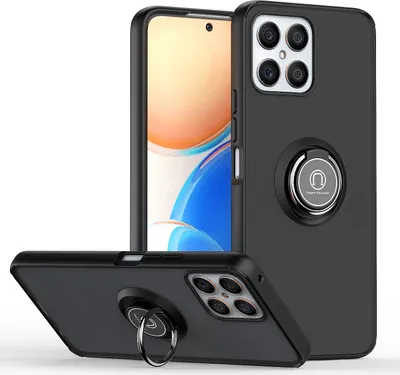 Produktbild von Honor X8 Hülle, Ring Halter Ständer Matte Transluzent TPU Rahmen Stoßfest Schutzhülle für Honor X8 Schwarz