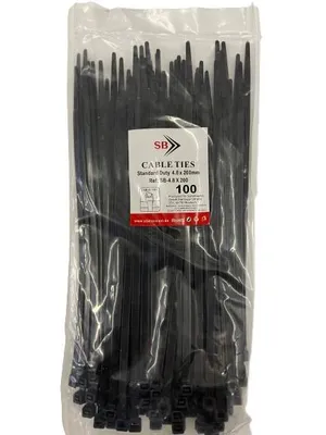 Produktbild von Kabelbinder 200 x 4,8 mm Schwarz (100 Stück) UV-beständig Industriequalität