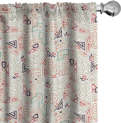 Produktbild von ABAKUHAUS Stammes Vorhänge, Gardinen, Kreative Ethnic Themed abstraktes Muster mit geometrischen Elementen, 2 Stück 75 x 175 cm, Grau Gelb Mehrfarbig