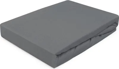 A folded grey fitted sheet on a white background.
