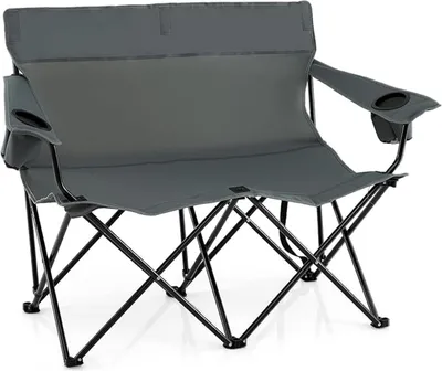 Immagine prodotto di Sedia da campeggio doppia extra-large, robusta sedia da giardino per 2 persone, con braccioli e portabevande, sedia pieghevole portatile con borsa per il trasporto, grigia