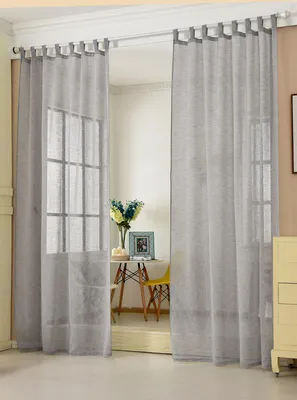 Immagine prodotto di Tenda trasparente con passanti, aspetto lino | Grigio scuro | 140x225 cm