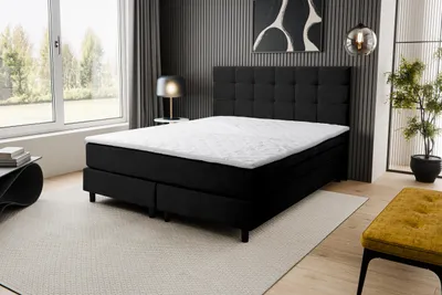 Produktbild von VENASI Boxspringbett 140x200, Boss Doppelbett Schwarz Velourstoff