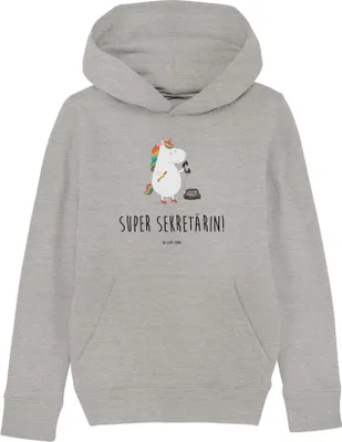 Produktbild von Mr. & Mrs. Panda Kinderpullover Einhorn Sekretärin 12-14 Jahre (152/164) - Heather Grey - Geschenk, Büro, Steuerkanzlei, Sweater, Pullover, Unicorn, Einhörner, Hoodie