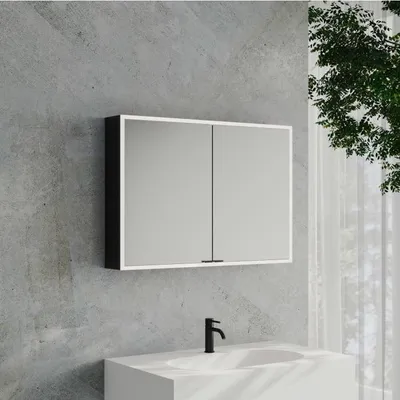 Immagine prodotto di Specchio da bagno a cubo Kronenbach 2.0, da montare a parete, con 2 ante, 100 cm