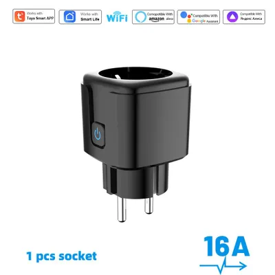 Produktbild von 16A Smart Steckdose mit App Steuerung,WLAN Steckdose,Smart Plug,Kompatibel mit EU Steckdosen,Zeitschaltuhr,Alexa & Google Home Kompatibel, Schwarz