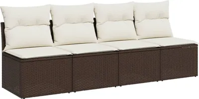 Produktbild von vidaXL Gartensofa mit Kissen 4-Sitzer Braun Poly Rattan