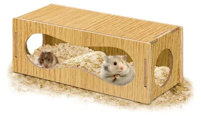 Produktbild von Hamsterversteck aus Holz mit Tunnel und Röhren, Hamsterzubehör für Hamster und Meerschweinchen (groß, zwei Wege)