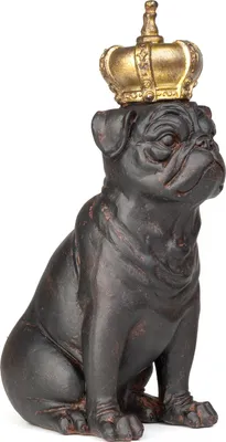 Image de Moritz Figurine de décoration Mops roi des chiens avec couronne assis en polyrésine Idée de décoration stand monde animal Statue animal de compagnie Sculpture