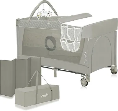 Produktbild von Flower 4in1 Reisebett Baby mit Seiteneingang, Wickeltisch, Zwei Matratzenaufhängungshöhen, Spielzeugbogen mit Spielfiguren, Rollen, Tragetasche