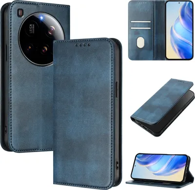 Produktbild von Handyhülle für Xiaomi 15 Ultra, Vintage Leder RFID Schutz Kartenfach Standfunktion Magnetische Klapphülle Blau