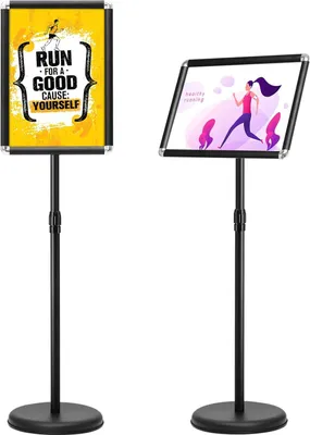 Produktbild von Höhenverstellbarer Infoständer, drehbarer Informationsstand, Plakatständer Kundenstopper Präsentationsständer mit Sockel (schwarz, A3)