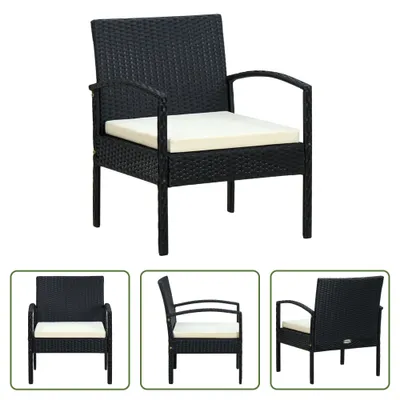 Produktbild von The Living Store Gartenstuhl mit Kissen Poly Rattan Schwarz