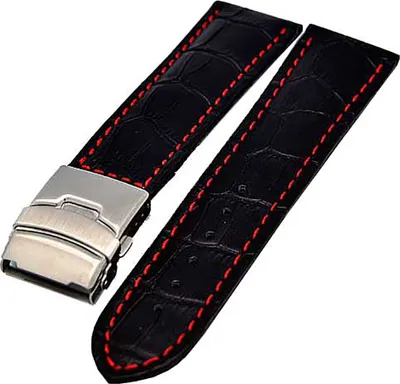 Produktbild von Uhrenarmband mit Faltschließe 24mm schwarz mit roter Naht