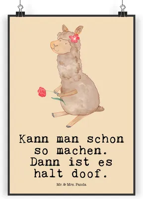 Produktbild von Mr. & Mrs. Panda Bild Alpaka Blume DIN A3 - Kaktus Grün - Geschenk, drucke, Kunstdruck, wanddeko, Wandbild, Lama, Spruch, Lamas