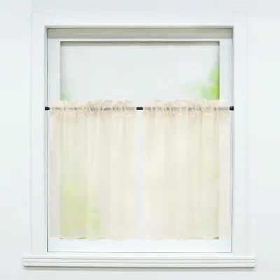Produktbild von Joyswahl 2er Set Scheibengardine, Voile Bistrogardine mit Tunnelzug Küchengardinen, Uni transparent, Beige BxH 66x61cm