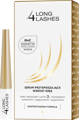 A box and applicator for Long 4 Lashes eyelash serum.