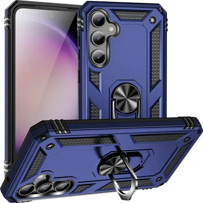 Image de Étui pour Samsung Galaxy S23 FE étui de protection militaire double couche avec support d'anneau et support bleu