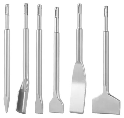 Produktbild von SDS-Plus Meißelset - 6-teiliges Bohrhammer Zubehör - Spitz-, Flach- & Hohlmeißel - Wärmebehandelter 40Cr-Legierungsstahl - Scharfe Schneide - Für Beton & Ziegel