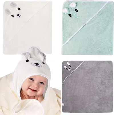 Produktbild von 3-teiliges Baby Kapuzenhandtuch Set, 80x80cm, Weiche Badetücher, Bambusfaser, Für Neugeborene