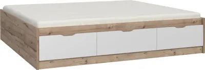 Produktbild von Bett >VANKKA< in Planked Eiche, Weiss  - 190,5x43x204,9cm (BxHxT)