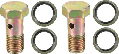 Produktbild von Universal M12x1.25 32mm Länge Motorrad 3-Loch-Hohlschrauben mit Unterlegscheiben Set Bremse Hohlschrauben metrisches Gewinde Bronze Ton - Packung mit 6