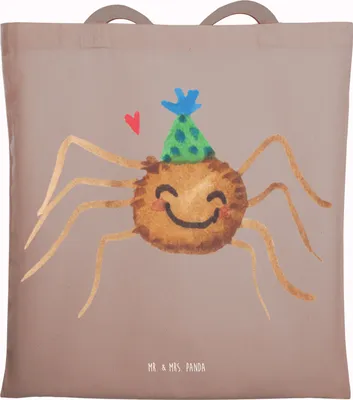 Produktbild von Mr. & Mrs. Panda Tote Bag Spinne Agathe Party - Braun Pastell - Geschenk, Tasche, Selbstliebe, Laptoptasche, Shopping, Beutel, Glück, Jutebeutel, Motivation, Wunder