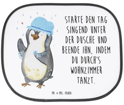 Produktbild von Mr. & Mrs. Panda Sonnenschutz Auto Pinguin Duschen - Weiß - Geschenk, Baden, Motivation, Sonnenblende, Neustart, Duschkonzert, Fürs, Singen, saugnapf