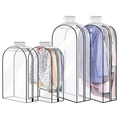 Produktbild von 4 Stück Transparente Kleidersack Anzug Lang, Kleidersäcke mit Reißverschluss