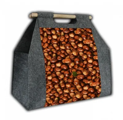 Immagine prodotto di Bertoni | Borsa per legna da ardere in feltro, cesto per legna in feltro, borsa per giornali in feltro, 45x50 cm, grigio con stampa KASTANIEN