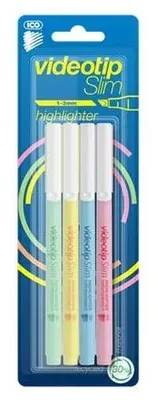 Obrázok produktu pre Zvýrazňovač, sada, 1-3 mm, ICO "Videotip Slim", 4 rôzne pastelové farby