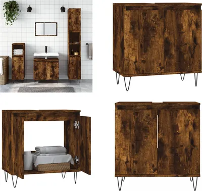 Obrázok produktu pre vidaXL Kúpeľňová skrinka dymový dub 58x33x60 cm materiál na báze dreva - Kúpeľňová skrinka - Kúpeľňové skrinky - Skrinka do kúpeľne