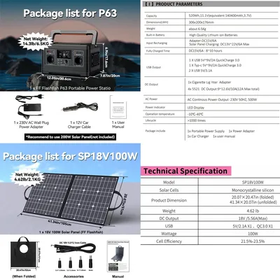Productafbeelding van Draagbare powerstation met zonnepaneel – 520Wh capaciteit – zuivere sinusgolf – mobiele accu