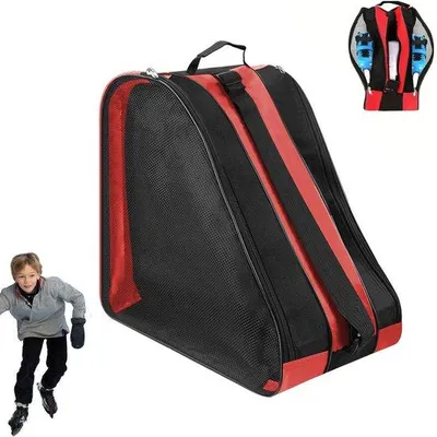 Produktbild von Rollschuhtasche 38x25x36 cm - Rollschuhtasche für Inlineskates Schlittschuhe Eishockeyschuhe - verstellbarer Schultergurt - Rot