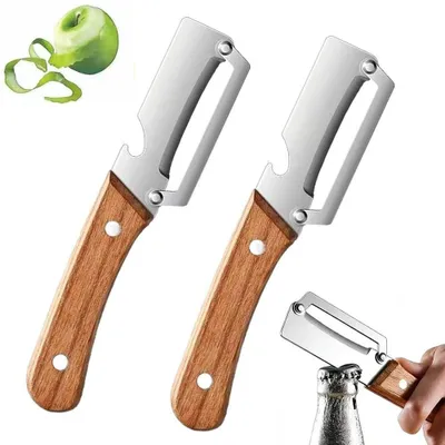 Sparschäler 2-in-1 mit Flaschenöffner, Edelstahl, 2 Stück