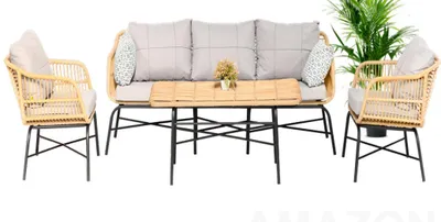 Obrázek produktu pro GardenFurniture Zahradní sedací souprava Třímístná pohovka Křeslo Jídelní stůl Set
