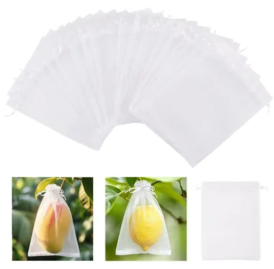 Imagen del producto de Bolsas de organza para proteger las uvas, de 20 x 30 cm, paquete de 50 unidades, con cordón de ajuste, para uso en jardines
