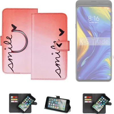 Produktbild von K-S-Trade Schutzhülle Handyhülle kompatibel mit Xiaomi Mi Mix 3 5G Hülle cover bookstyle Etui ''smile'' rot Standfunktion Kameraschutz (1Stk)