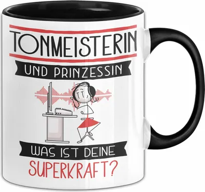Produktbild von Tonmeisterin Und Prinzessin Tasse Geschenk Für Eine Tonmeisterin Geburtstag Was Ist Deine Superkraft (Schwarz)