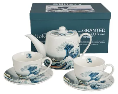 Image de DUO | Tasse - Tasse en porcelaine - 2 x 270 ml - Set de 2 tasses, 2 soucoupes et une théière - Hokusai The Great Wave