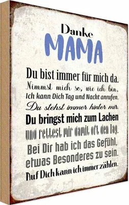 Produktbild von vianmo Holzschild 18x12 cm Danke Mama du bist für mich da Spruch Zitat