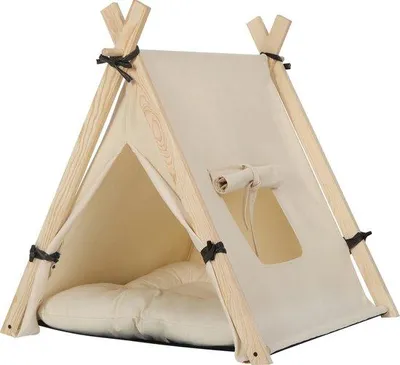 Obrázok produktu pre Stan pre psov / domček pre mačky – Krytý domček pre mačky / stan pre psov – Stan s poduškou pre psov – Béžový, 45 x 45 x 55 cm