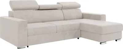 Produktbild von MEBLINI Schlafcouch mit Bettkasten - Ecksofa mit Schlaffunktion - Sofa mit Relaxfunktion und Kopfstützen - Couch L-Form - Eckcouch - Wohnlandschaft - VOSS - 242x168x79cm Rechts - Beige Samt