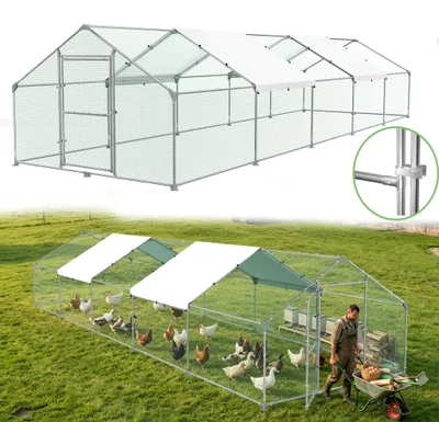 Obrázok produktu pre Klietka pre slepice XINZI, rozmer 3 x 10 x 2 metre, s UV ochranou (strecha z PE materiálu), pozinkovaným oceľovým rámom a PVC sieťkou. Robustná vonkajšia voliéra pre drobné zvieratá