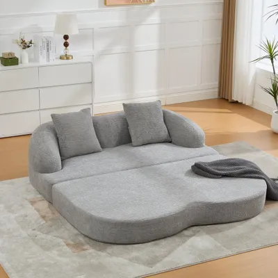 Produktbild von 2-in-1-Schlafsofa, Chenille Schnellsofa, für zwei Personen, mit zwei Kissen, ausklappbares Doppelschlafsofa, für Gästezimmer und Wohnzimmer, Hellgrau