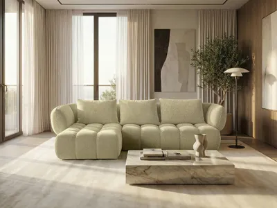 Productafbeelding van Loungehoekbank Savio - Puente 41, mosterdbel, links - 250x168 cm - Designbank, met HR-schuim